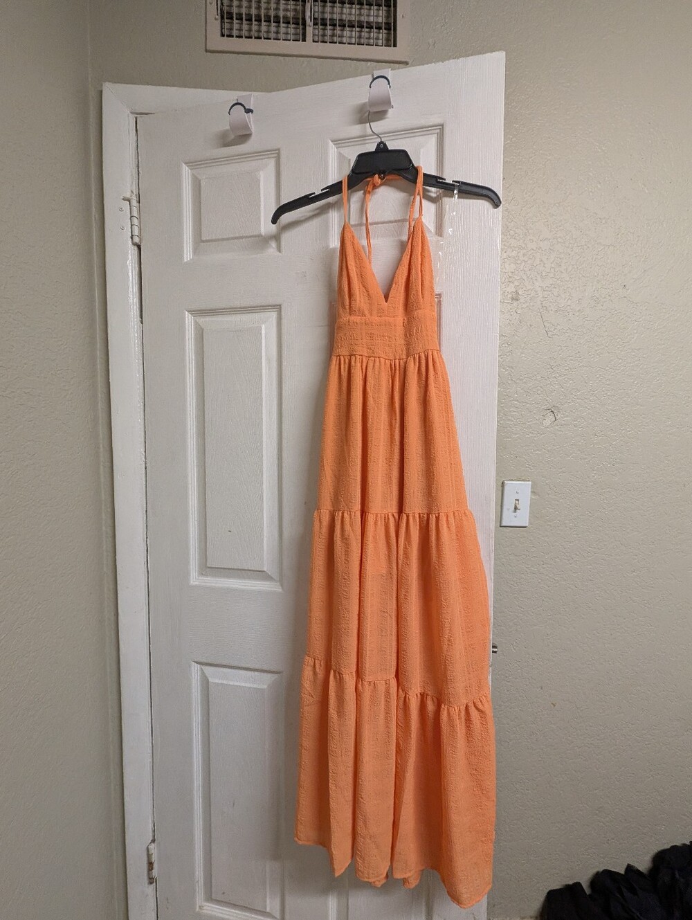 Xtraordinary Orange Halter Tiered Maxi Dress